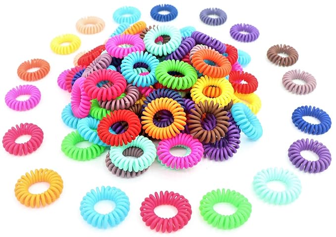 79STYLE 50Pcs Spiral Hair Ties Matte No Crease Coil Hair Ties Colorful Bulk Hair Coils Telephone Phone Cord Coil Plastic Ponytail Holder For Girls Women (Candy -Small Szie)