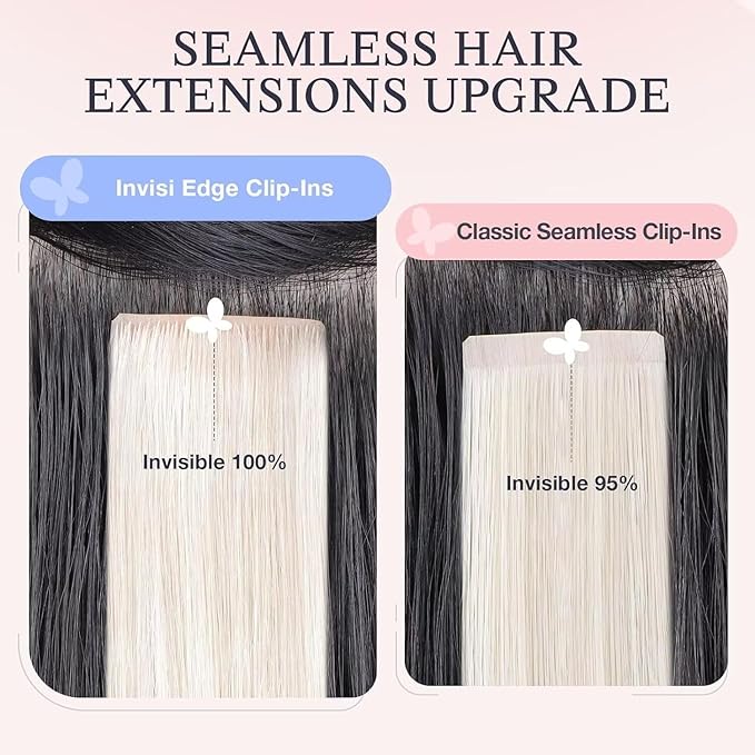 DOORES Invisi Edge Clip in Hair Extensions 22 inch 150g 7pcs, Virgin Real Human Hair PU Clip in Extension Invisible Seamless Natural Thickening Hairstyle, 60A Platinum Blonde