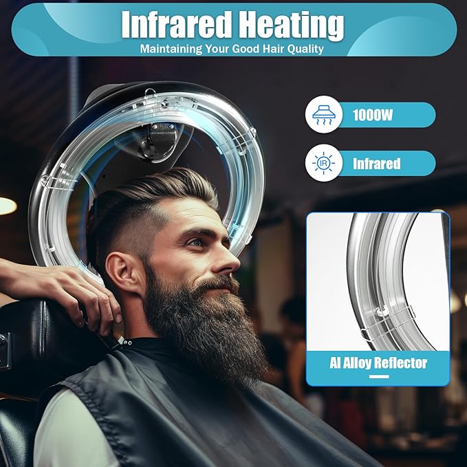 3 in 1 Vertical Orbital Infrared Hooded Dryer, Adjustable Multifunctional Rolling Hair Processor, Removable Hair Steamer Professional Styling Hair Dryer for Beauty Salon Home, 1000W