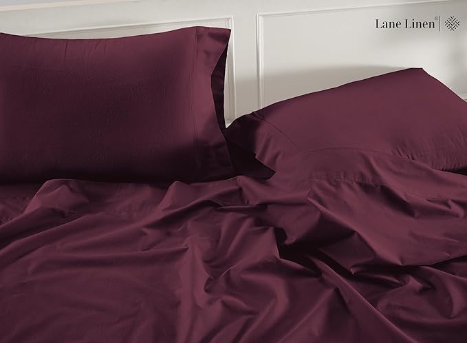 Lane Linen 100% Organic Cotton King Size Pillow Cases Set of 2 - 20"x36" Windsor Wine