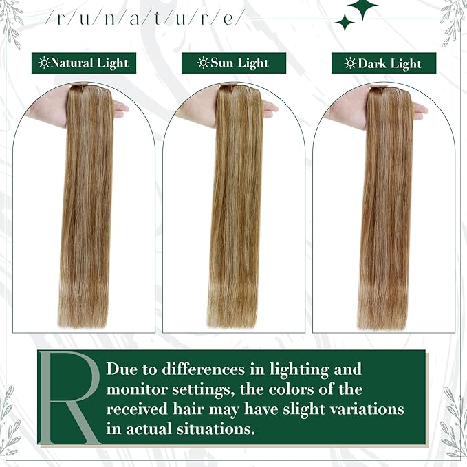 RUNATURE Human Hair Clip in Extensions, 18 Inch Clip in Human Hair Extensions, Real Natural Hair for Women, Add Hair Length, Easy to Apply, 50g 3pcs #10P16 Dark Blonde Highlight Caramel Blonde