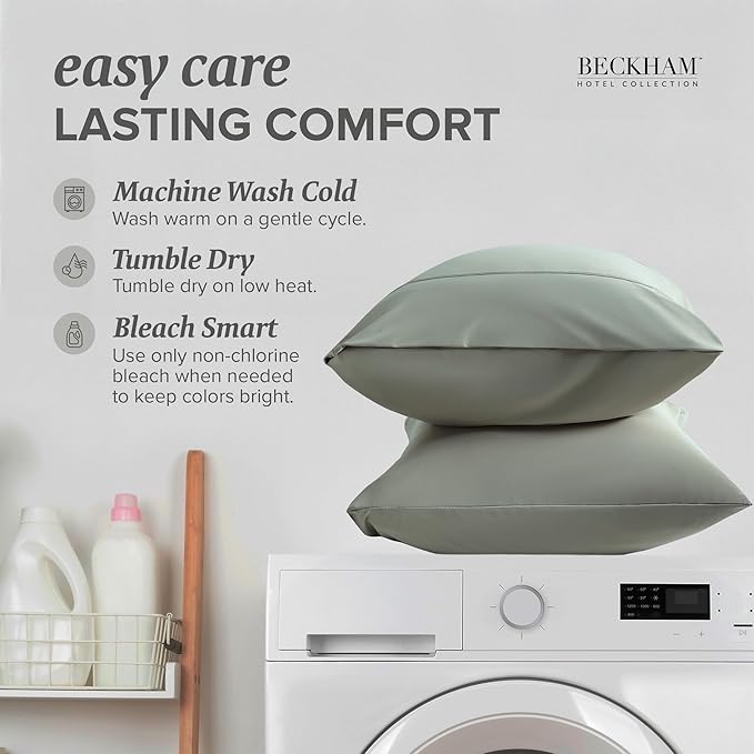 Beckham Hotel Collection Cooling Pillowcases for Hot Sleepers, Standard/Queen Size Set of 2, Cool Bedding, Envelope Closure, Silky Soft, Breathable, Moisture-Wicking, Aqua Gray