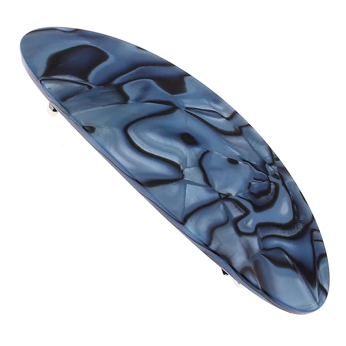 Camila Paris CP2984 French Hair Barrette Clip Handmade Oval Blue, Strong Hold Grip Hair Clips for Women, No Slip Rubberized Metal Closure, Durable Styling Girls Hair Accessories, Made in France