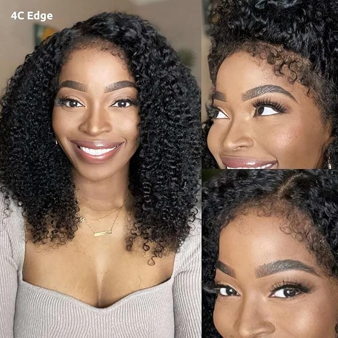 Julia Hair Bye Bye Knots 4C Kinky Curly Glueless Natural Hair Wig 7x5 Pre Cut HD Lace Front Kinky Edges Hairline Wig Pre Bleached Pre Plucked Virgin Hair with Baby Hair for Black Women 26 Inch