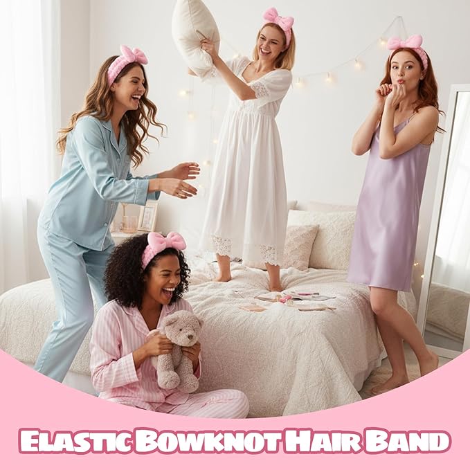 25 Pcs Pink Spa Headband Bulk, Elastic Makeup Headbands for Women, Soft Coral Fleece Hair Band for Washing Face, Cute Bow Hair Bands for Face Washing Shower Skin Care Yoga
