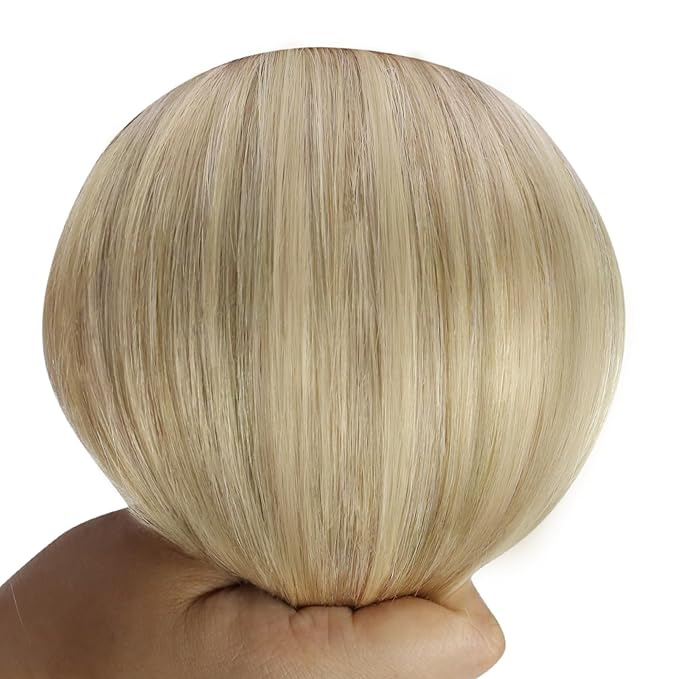 YoungSee Wire Hair Extensions Highlight Human Hair Wire Extensions Blonde Highlights Headband Hair Extensions Real Human Hair Golden Blonde with Light Blond Short Straight Hair 12Inch 70G