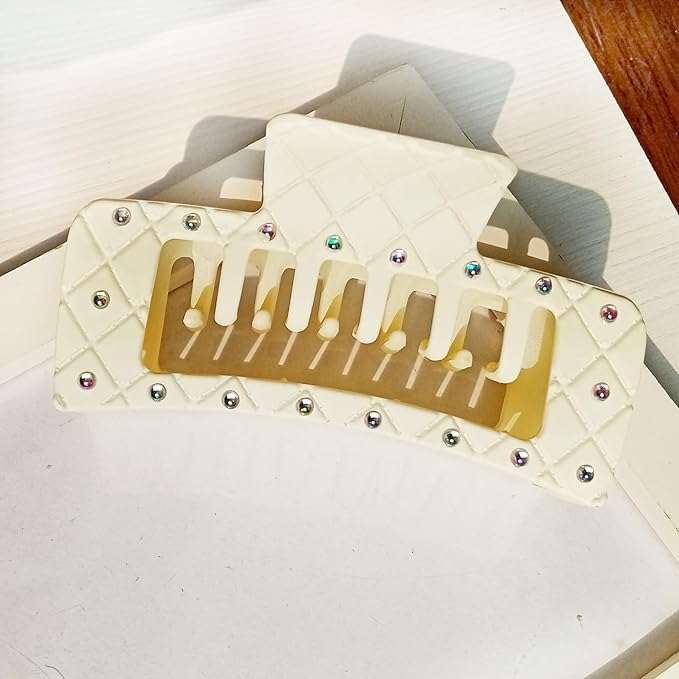 Bling bling Rhinestones Square Hair Clips Double Row Teeth,2 Rows Teeth Rectangle Hair Claw Clips with Shiny Rhinestones,Women Girls Sparkly Thick Hair Accessories Set(cream grey black)