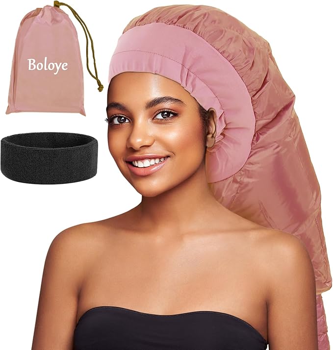 Hair Dryer Bonnet for Women, Large Hooded Attachment for Long Curly Braided Hair, Speeds Up Drying & Deep Conditioning, Fits All Head Sizes, Rose Gold (Extra Large)