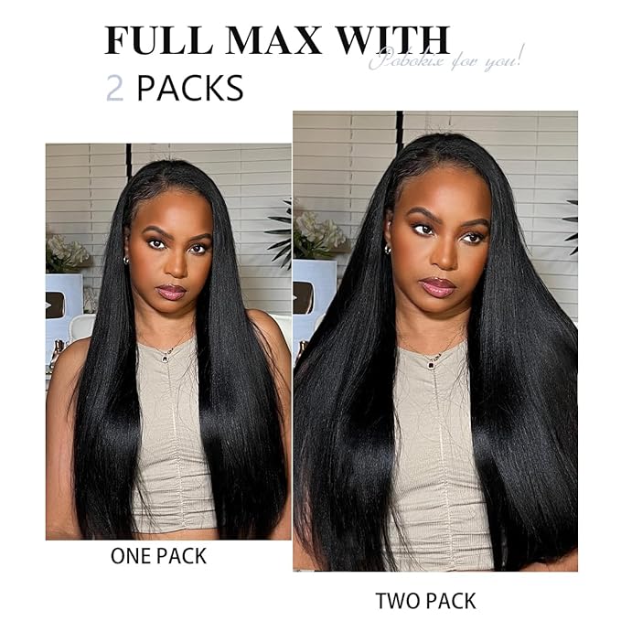Yaki Straight Clip in Hair Extensions Real Human Hair 2 Pack 240g Seamless for Women Full Max with 16Pcs Remy Human Hair Extensions PU Skin Weft 22inch Natural Black