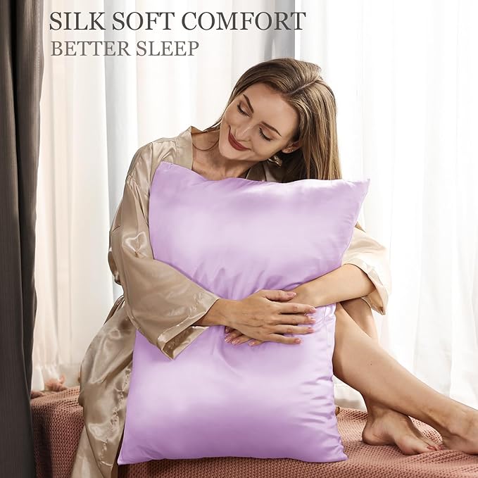 Adubor 100% Mulberry Silk Pillowcase for Hair and Skin with Hidden Zipper, Both Side 23 Momme Silk, 900 Thread Count(20x26 inches, Standard Size, Light Purple, 1pc)