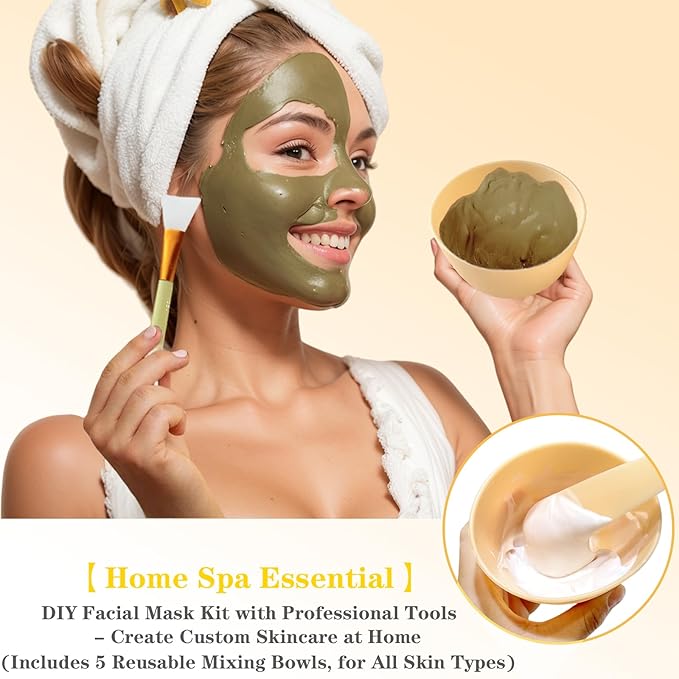 7Pcs Silicone Facial Mask Bowl DIY Face Mask Mixing Bowl for Home Salon Spa Face Skin Applicator, Yellow