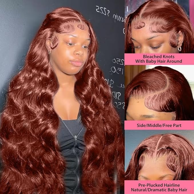 30 Inch Ginger Wig Human Hair 13X4 HD Transparent Lace Front Wigs Human Hair Pre Plucked with Baby Hair Chestnut Brown #33 Human Hair Wigs For Women