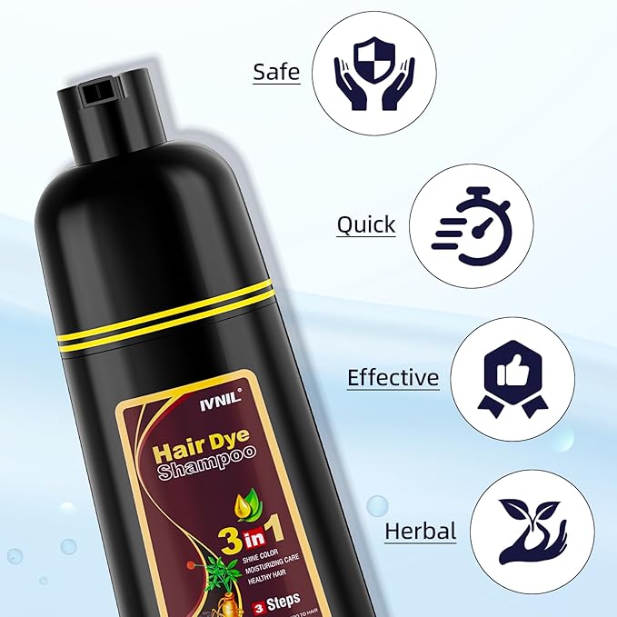 Ivnil Dark Brown Hair Dye Shampoo 3 in 1 for Women/Men Hair Color for Grey Coverage Seimi Permanent Instant Champu Para Canas Mujer for Men