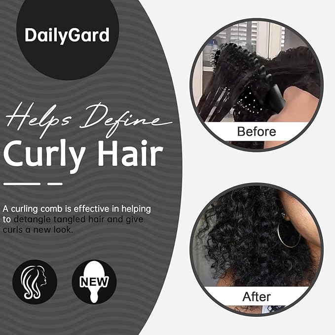 Curly Hair Brush Set,Curl Defining Brush for Curly Hair,Trident Handle Design,Detangling & Shaping & Defining Curls for Women and Girls,Wet or Dry Hair(Black)