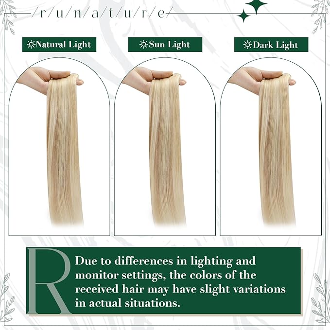 RUNATURE Clip in Hair Extensions Real Human Hair, Hair Extensions Clip ins Blonde, Straight Short Human Hair, Natural Looking, 10 Inch 50g 3pcs #18P60 Ash Blonde Highlights