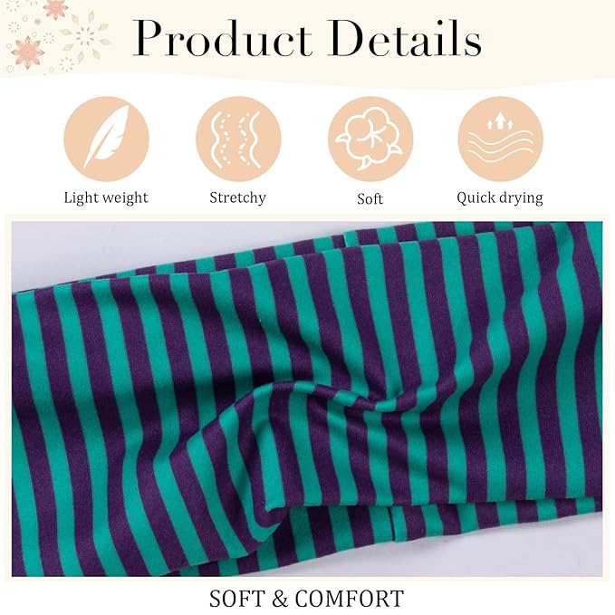 4pcs Striped Headbands for Women Wide Head Bands for Women's Hair Non Slip Wraps Elastic Stretchy Fashion Bandanas Workout Yoga Cute Hair Bands for Women's Hair Accessories