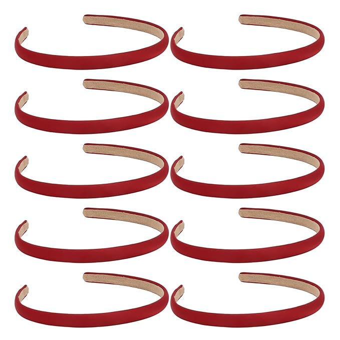 Wecoe Red Narrow Satin Headbands, 10pcs Non Slip Fashion Hair Bands for Women' Hair - Holiday & DIY Accessories