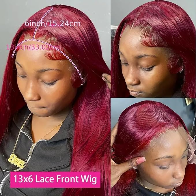 Burgundy Wig Human Hair 26inch 13x6 HD Transparent Lace Straight 99J Red Human Hair Wig Colored Reddish Brown Lace Frontal Wigs 180% Density Pre Plucked