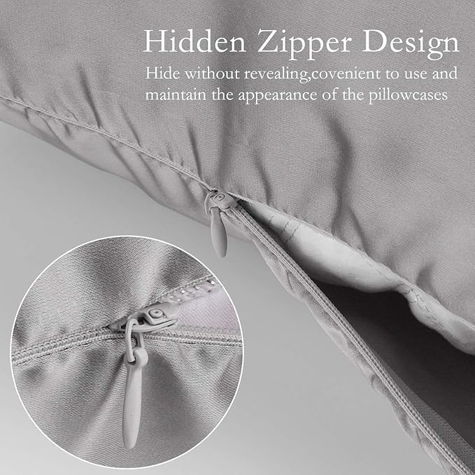 Silk Pillowcase for Hair and Skin 2 Pack 100% Mulberry Silk Bed Pillowcase Hypoallergenic Soft Breathable Both Sides Silk Pillow Case with Hidden Zipper, King Size Pillow Cases (Grey)