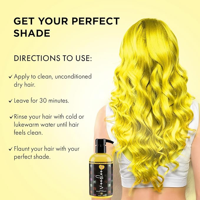 MOEHAIR Semi-Permanent Hair Color | Yellow Hair Dye 8 Oz | No Ammonia, Sulfate or Paraben | Easy-to-use & Apply at Home | Vegan & Cruelty-Free | Voodoo Sunny Hair Color | Neon Yellow Hair Dye