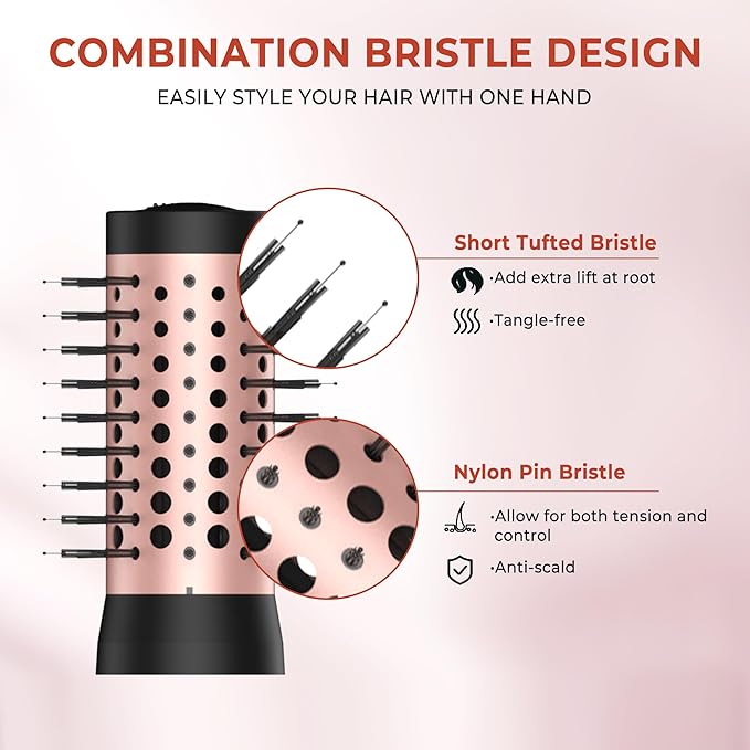 2 in 1 Rotating Hair Dryer Brush, Thermal Blow Brush Set Auto Rotating 360° Drying, Oval Volumizer Detachable Heated Hot Air Brush for Curling Volumizing & Drying Hair (Black)