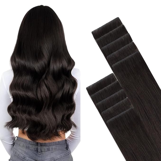 GOO GOO Invisi Edge Tape in Hair Extensions Human Hair, 2 Dark Brown, 10pcs 16inch 25g, Virgin Remy Hair, Seamless Injected Tape, Natural Look