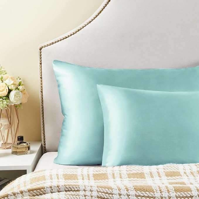 BEDELITE Satin Pillowcase for Hair and Skin, Super Soft Similar to Silk Pillow Cases 4 Pack with Envelope Closure, Cooling Pillowcases for Women Men (20"x30" Queen Size, Blue Grey)