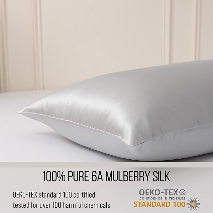 Bella Coterie Luxury Silk Pillowcase for Hair and Skin | 30 Momme | 100% Pure 6A Mulberry Silk | Super Soft | Perfectly Plush [King, Silver]
