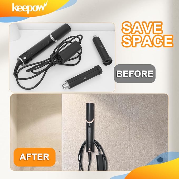 KEEPOW Hair Dryer Holder Wall Mount Compatible with Shark Flexstyle/Dyson Airwrap/Airstrait Styler, Hair Dryer Stand Hair Tool Organizer Hairdryer Storage Attachment Holder for Bathroom Hotel