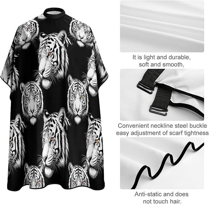 Large Long Professional Barber Cape, Hairdressing Apron Animal Tiger Black Art Shampoo Cutting Household Capes Wrap for Hair Salon