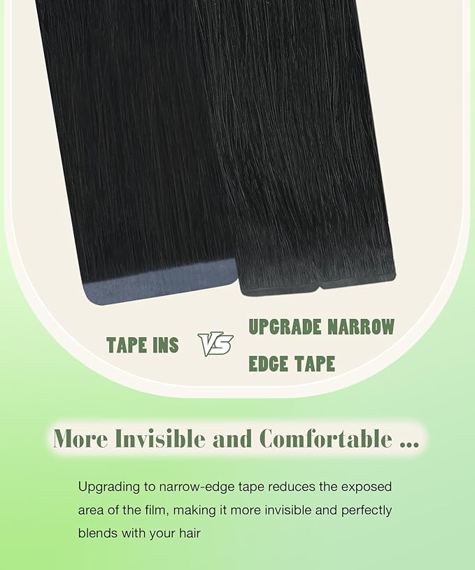 SURNEL Tape in Hair Extensions Human Hair Color 1 Jet Black Remy Tape in Hair Extensions 16 inch 20pcs 50g(#1-16)