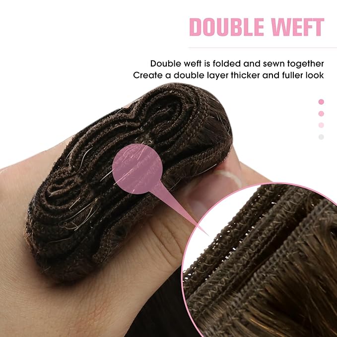 YoungSee Sew in Hair Extensions Real Human Hair Brown to Blonde Hair Extensions Weft Brown Ombre Golden Blond Mix Platinum Blonde Human Hair Weft Extensions Soft Remy Hair 18In 100G