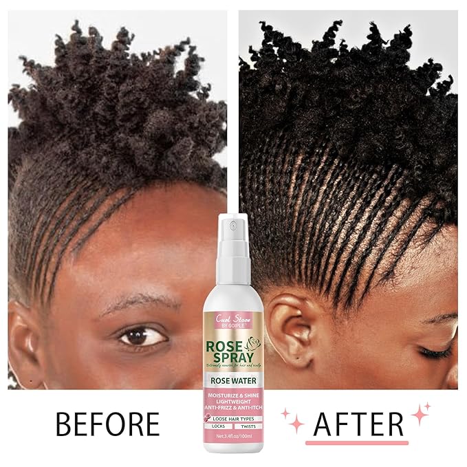 Rose Water Spray Scalp Moisturize Rose Water for Hair Refreshing- Rose Mist for Braid, Locs, Twist, Dreadlock, Rose Spray Medium Bristles for Thick Coarse Detangling Smoothing Wave Styles Set 3.4 floz