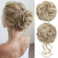 CJL HAIR 2PCS Messy Bun Hair Pieces Wavy Curly Synthetic Updo Chignon Fake Scrunchies Ponytail Extension for Women Sunny Blonde