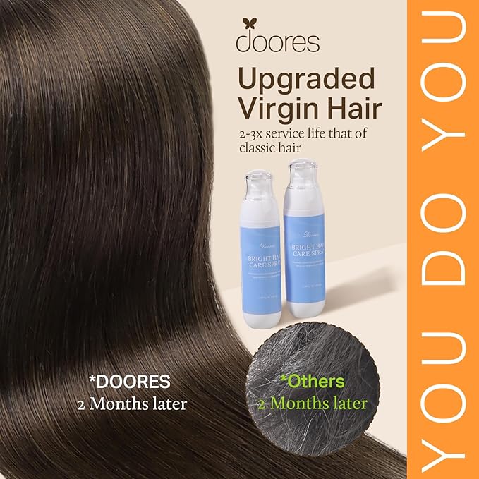 DOORES Clip in Human Hair Extensions, Light Dark Brown 110g 7pcs 14-22 Inch, Seamless Silicone Wefts, 7-Layer PU Glue Bonding, Straight