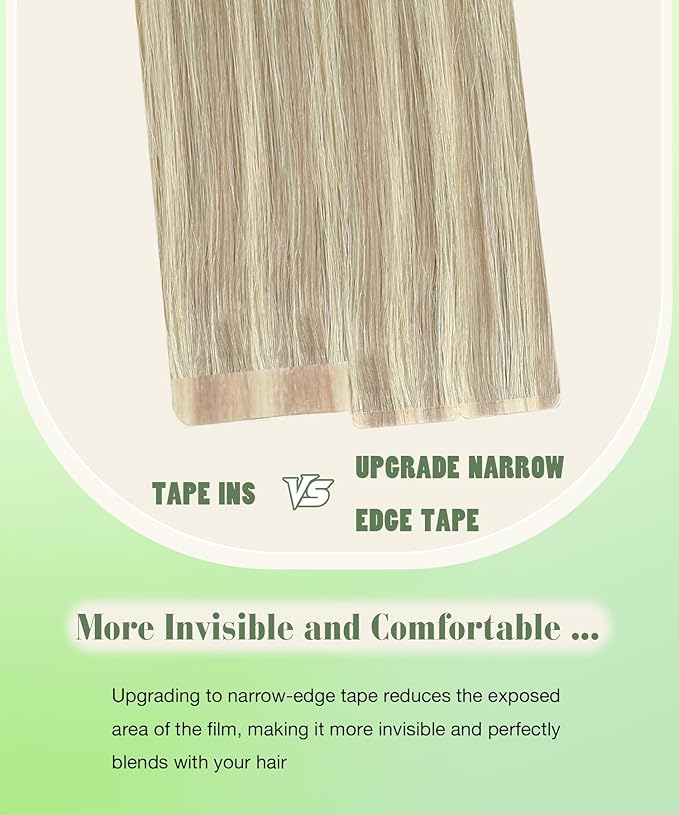 SURNEL Tape in Hair Extensions Ash Blonde Highlight Bleach Blonde Tape in Human Hair Extensions 16 inch 20pcs 50g(#18P613-16)