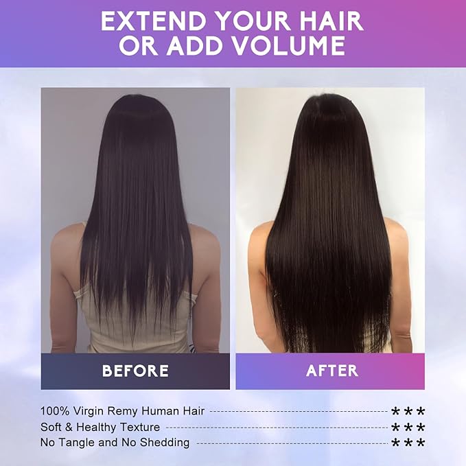 Dark Brown Clip in Hair Extensions Real Human Hair Invisible Seamless Remy Human Hair Clip in Extensions for Women 26 Inch 130g, 8pcs Per Set with Double Weft