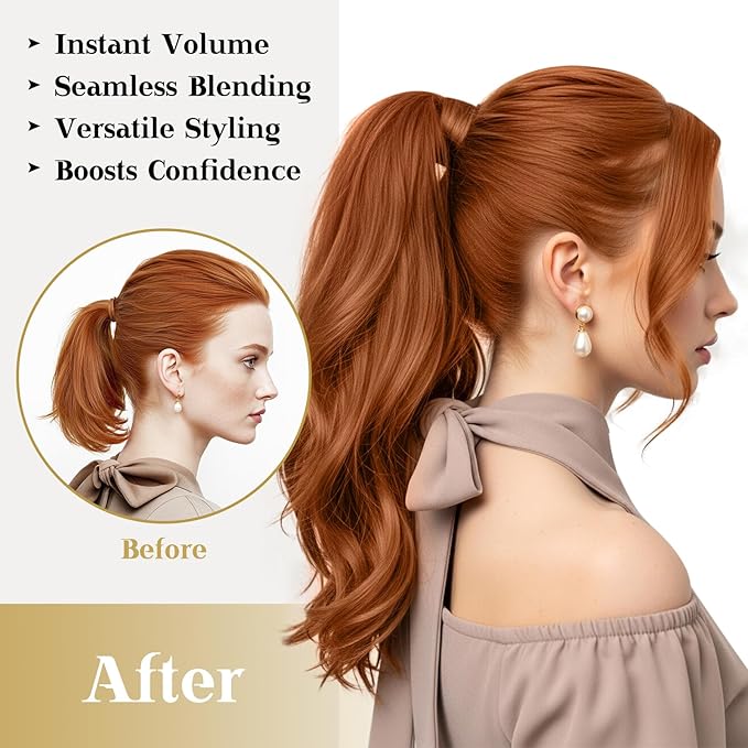 Ve Sunny Hair Extensions Ponytail Real Human Hair 80G Wrap Around Clip in Ponytail Hair Extensions Straight Extensions Human Hair for Women Copper 14inch