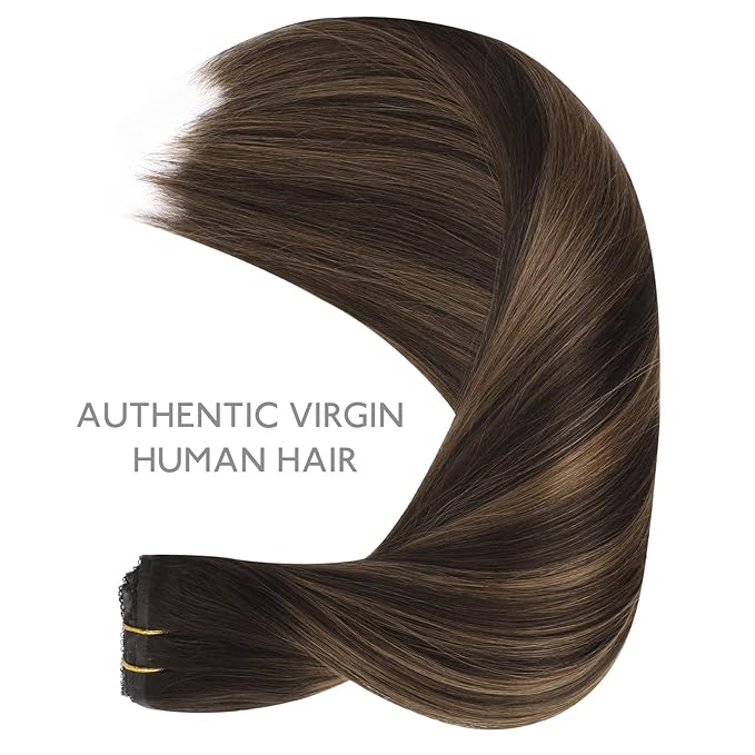 WENNALIFE Lace Seamless Clip in Hair Extensions Human Hair 7pcs Ultra Invisible 50% Thinner Seamless Clip Ins Balayage Dark Brown Mixed Chestnut Brown Natural Remy Hair 16 inch