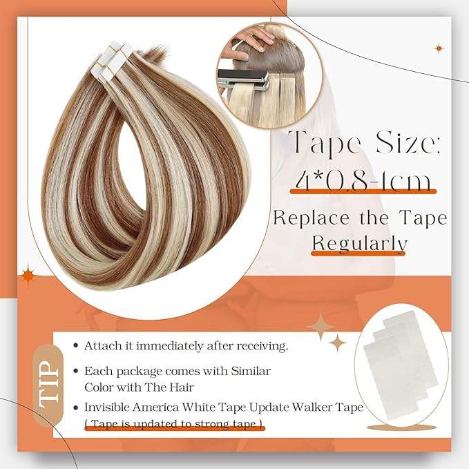 Full Shine Tape in Hair Extensions Color 330P800 Blonde Hair Extensions Real Human Hair Tape in 22 Inch Invisible Tape ins Human Hair Extension Double Sided Human Hair 50Gram 20Pcs Add Length