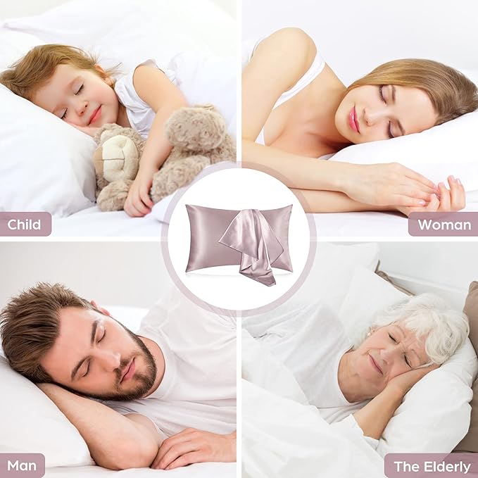 Silk Pillowcase for Hair and Skin, 2 Pack 100% Mulberry Silk Pillowcase 25 Momme, 600 Thread Count, Both Side Pure Silk Pillow Cover with Hidden Zipper (ApricotGray, King 20''×36'')