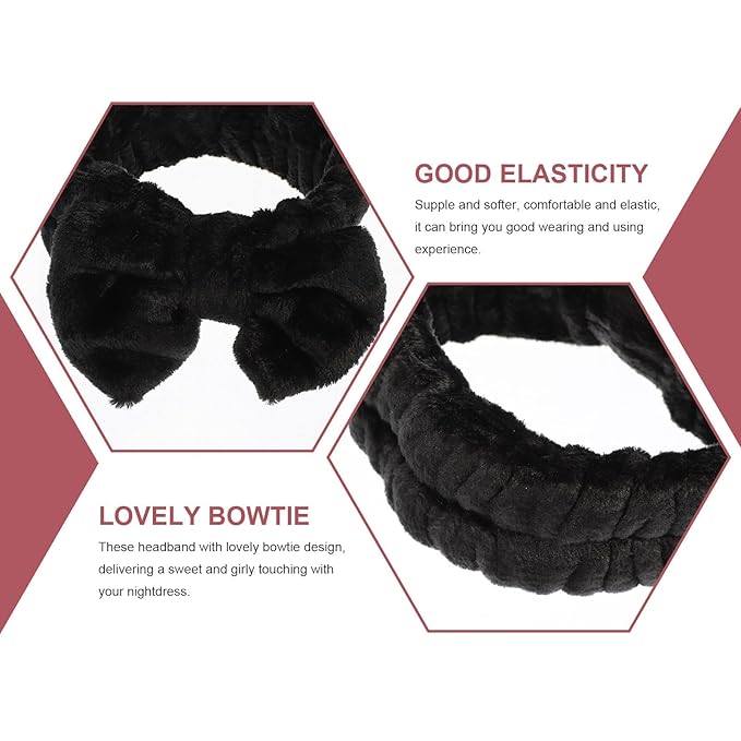Water Absorbent Makeup Headbands and Wristbands Soft Wide Spa Hairbands for Women Non-slip Comfortable Face Cleaning and Bath Accessories Black Hair Wrap Kit