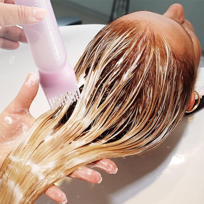 4 PCS Root Comb Applicator Bottle,Hair Oil Applicator Bottle for Hair Dye Shampoos Salons.6oz（pink）
