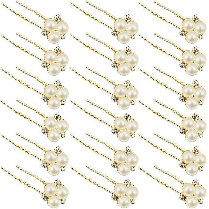 WILLBOND 18 Pcs Pearl Hair Pins Bridal Wedding Hair Accessories Crystal Bobby Pin for Brides Bridesmaids Flower Women Girls(Gold)