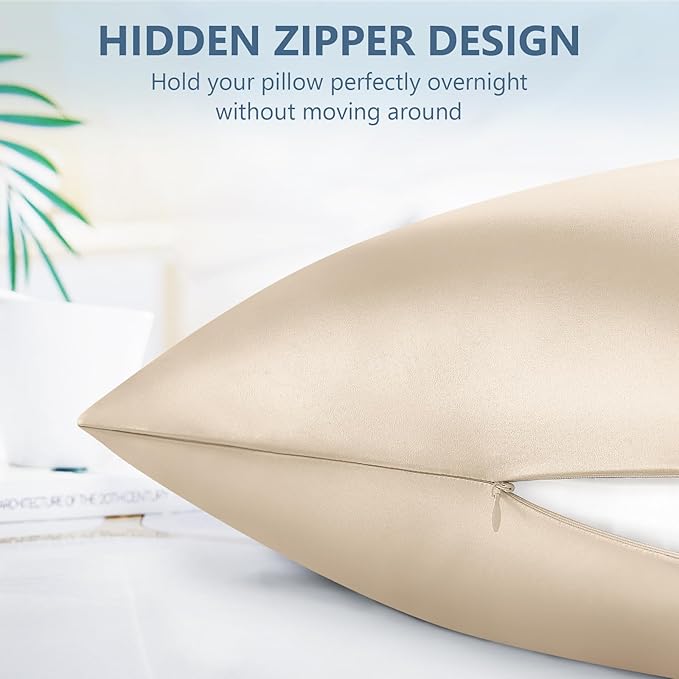 Silk Pillow Cases King Size 100% Mulberry Silk Pillowcase for Hair & Skin 22 Momme Both Sided Grade 6A Silk Cooling Soft Breathable 20 x 36 Inches with Hidden Zipper 1PC, Beige