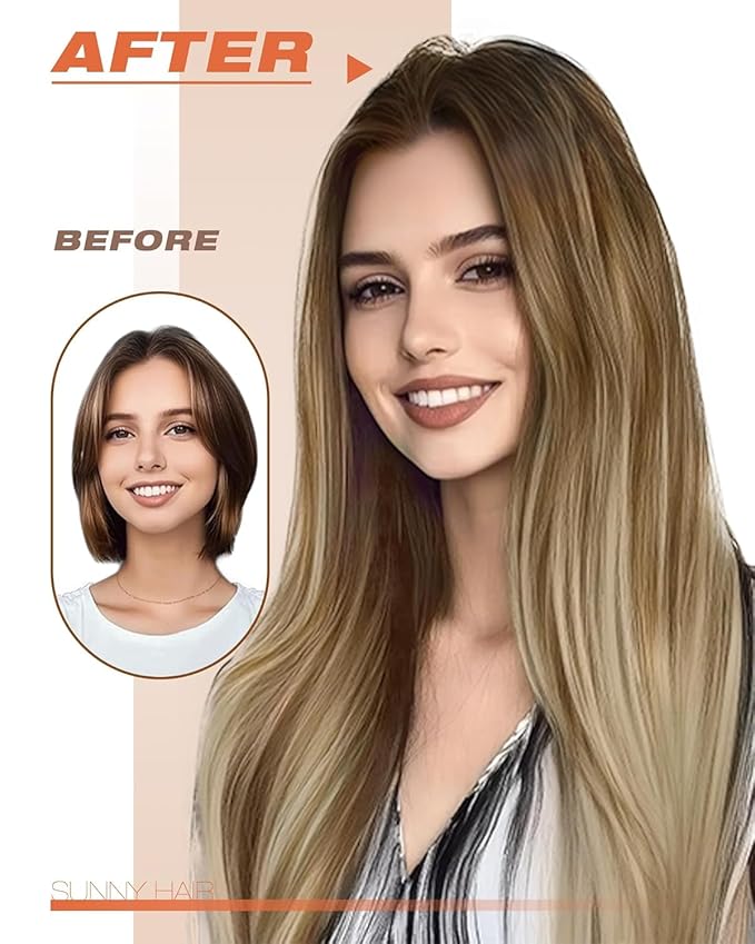 Sunny Hair Tape in Hair Extensions Medium Brown Balayage Blonde Tape in Hair Extensions Human Hair, 14 inch Remy Hair Extensions Tape in 20Pcs 50g