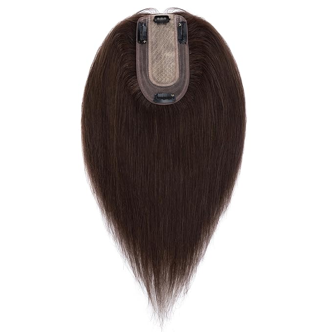 SEGO Hair Toppers for Women Human Hair With Thinning Hair, 7 * 13CM Silk Base 100% Real Human Hair Clip in Top Wiglet Hairpieces -10 Inch No Bangs Dark Brown