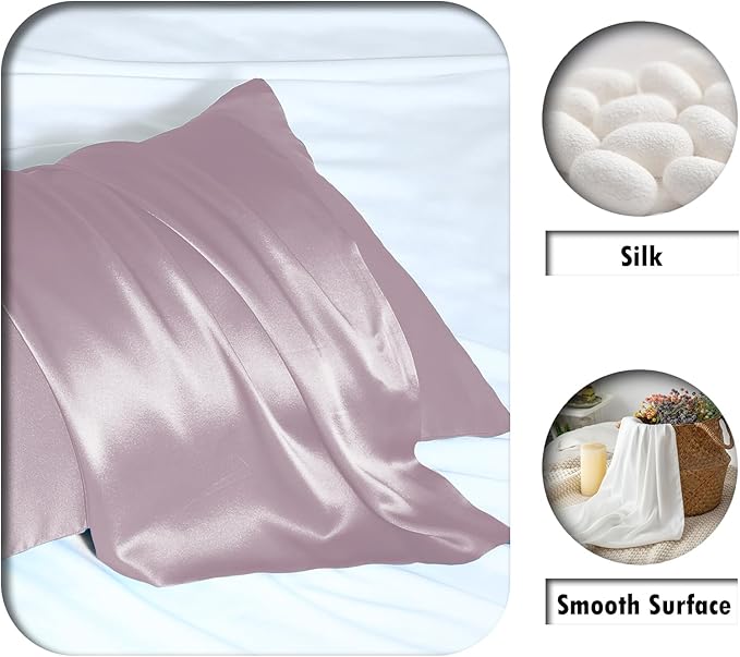 Silk Pillow Cases 2 Pack Soft Breathable and Sliky Queen Size Pillow Cases Set of 2,Natural Mulberry Satin Silk Pillowcase with Hidden Zipper for Hair and Skin (Lavender,20"X 30",2pcs)