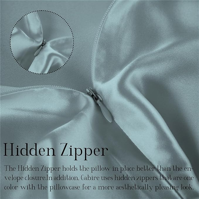 Mulberry Silk Pillowcase for Hair and Skin Prevent Acne Pillow Cases Both Sides Real Silk Pillowcases Organic Silk Pillowcase with Hidden Zipper, Haze Blue, King (20"×36")