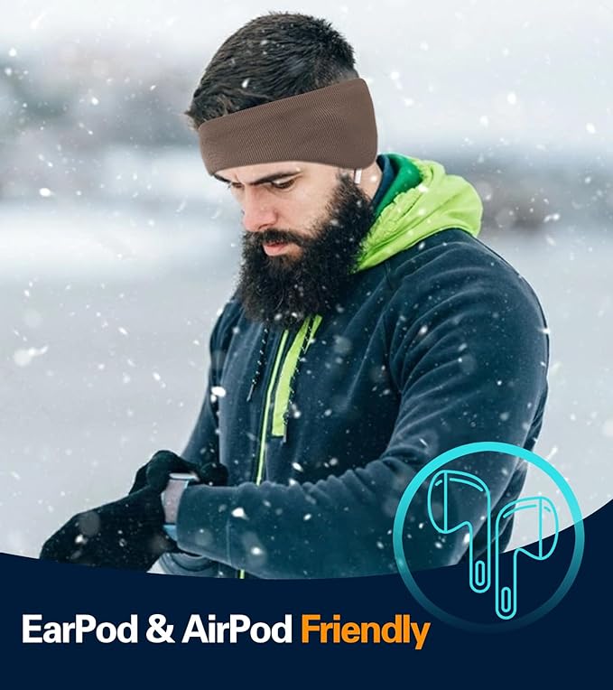 Winter Ear Warmer Headband for Men Women Double-Layer Knit Ear Muffs Cover with Fuzzy Lining for Running and Cycling (Blue, One Size)